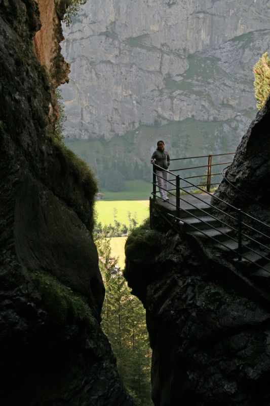 Truemmelbach fallsin background Lauterbrunnen valley